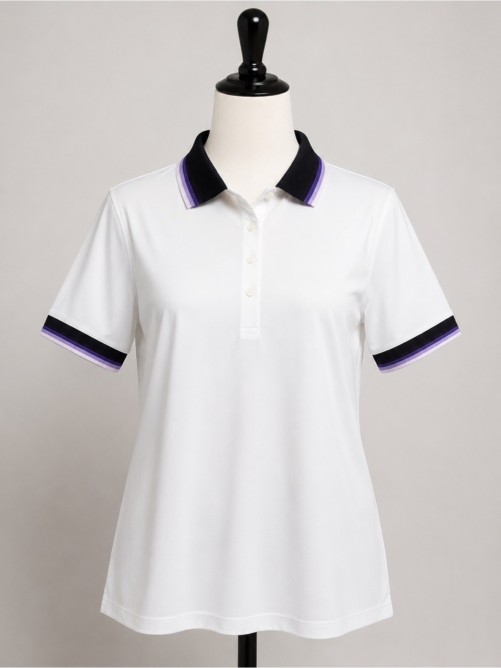 G/FORE White Polo Top with Black and Purple Trim